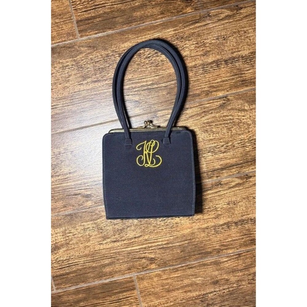 Anya Hindmarch London Black Grosgrain Top Handle Bag with Gold KL Monogram
